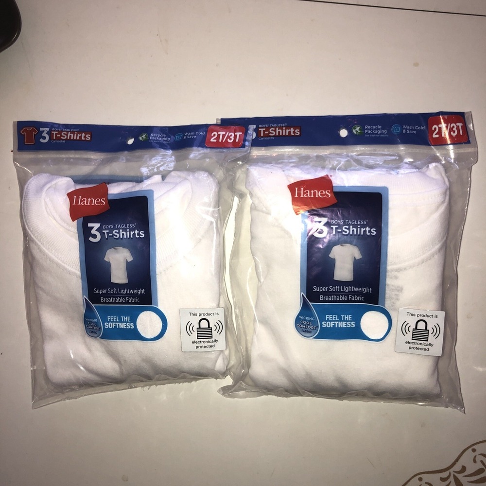 Hanes Tagless Boys Crew Neck T-Shirts, White, Super Soft, Size 2T/3T, 3pack x2